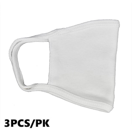 Interstate Safety Reusable Unisex Face Mask with Round/Ear Loop - 100% Cotton (WHITE), PK 3 40362